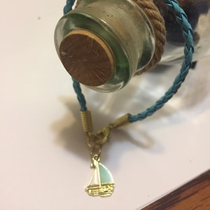 Gold Sail Boat Braided Leather Bracelet