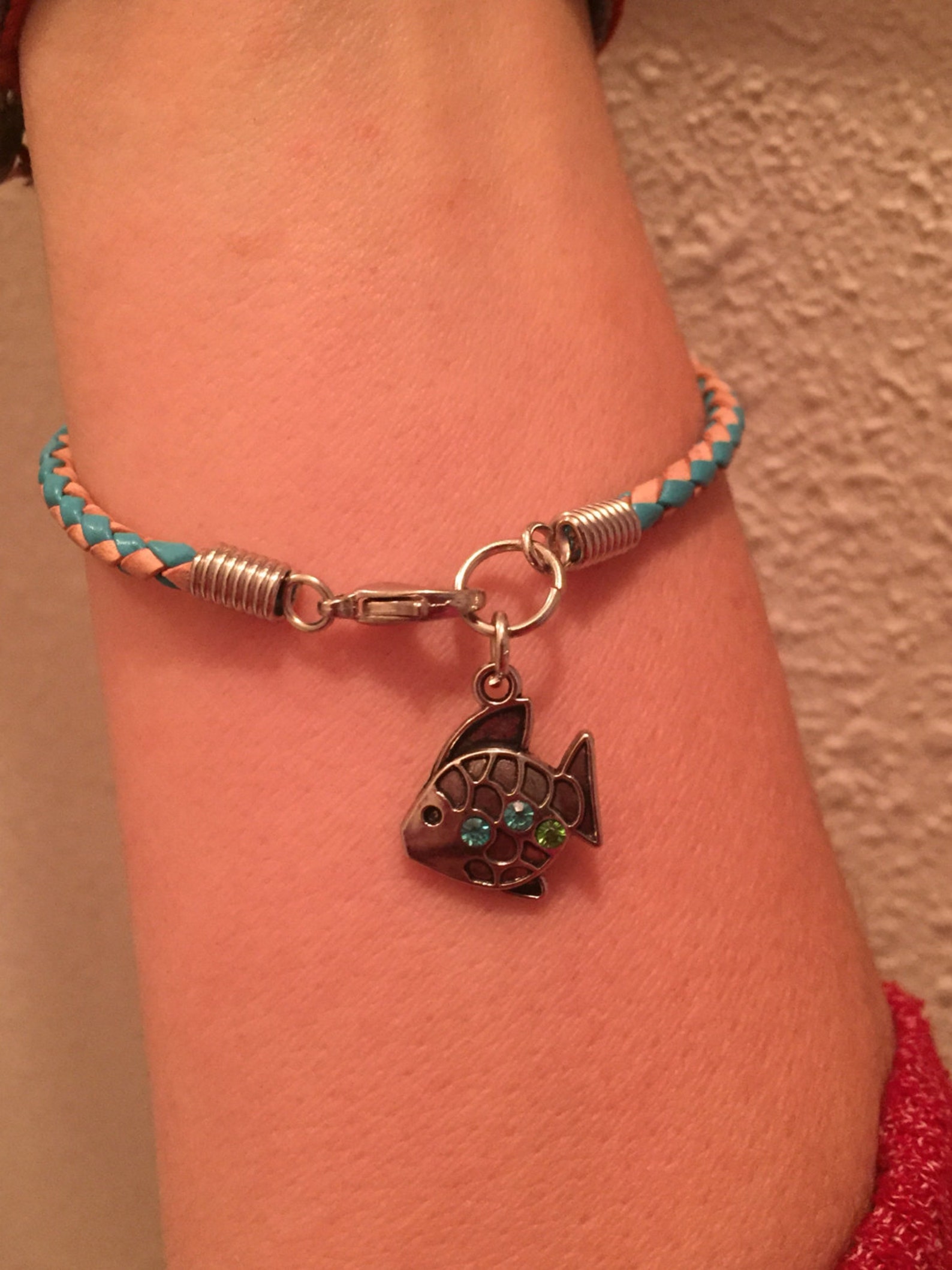 Jeweled Fish Braided Leather Charm Bracelet Etsy UK