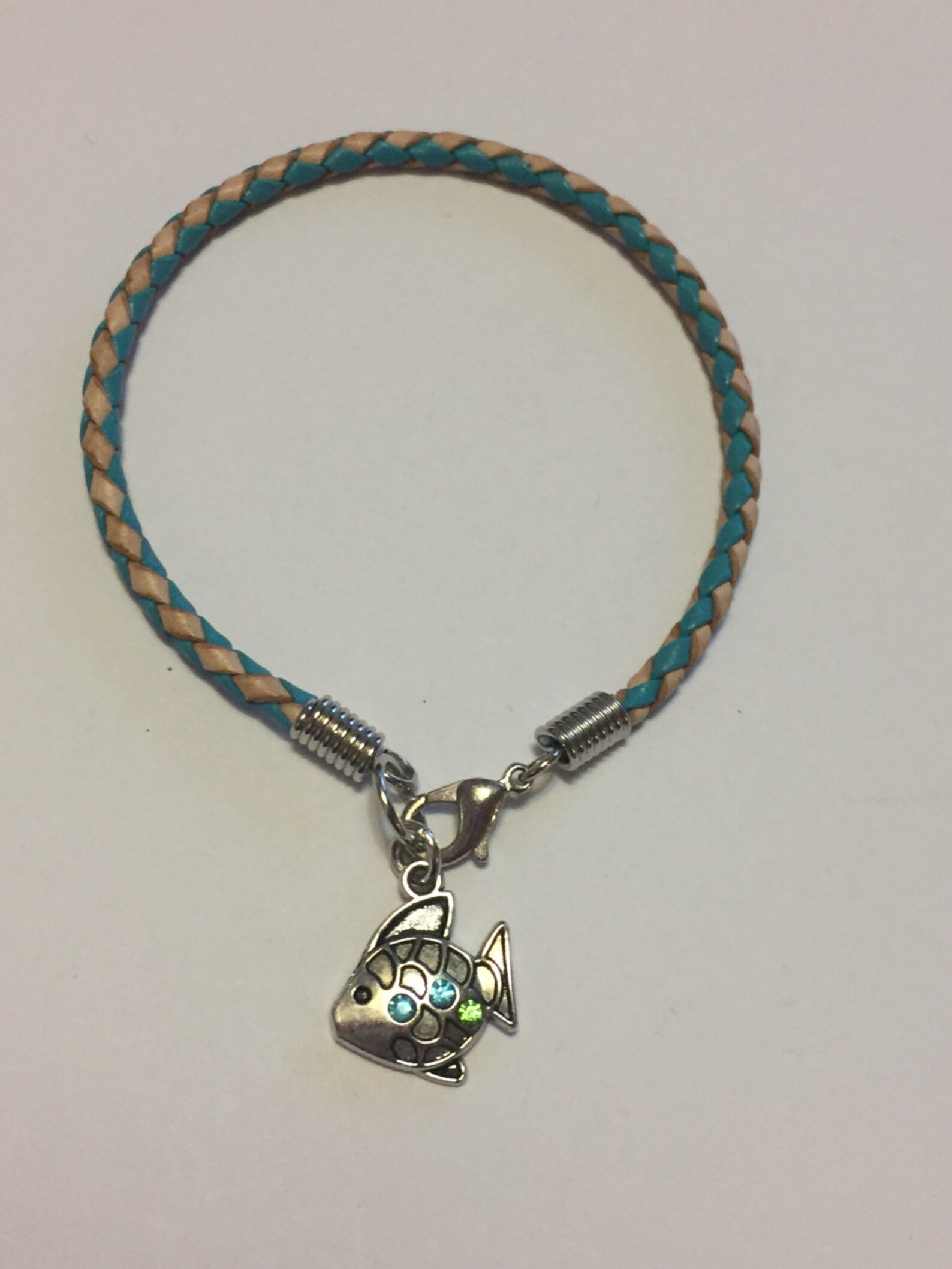 Jeweled Fish Braided Leather Charm Bracelet Etsy UK
