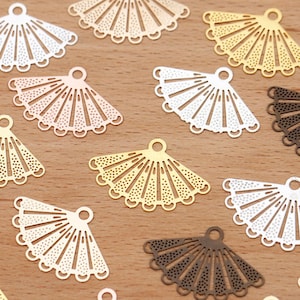Bulk 50 pcs pendants charms fan brass base color option