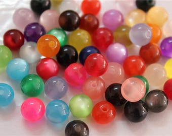 50 pcs resin beads cat's eye effect round 23 colors for option size 6mm/8mm/10mm