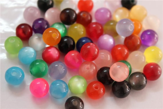 Lot de 50 perles en résine effet oeil de chat forme ronde 24 couleurs au choix taille 6mm/8mm/10mm - France