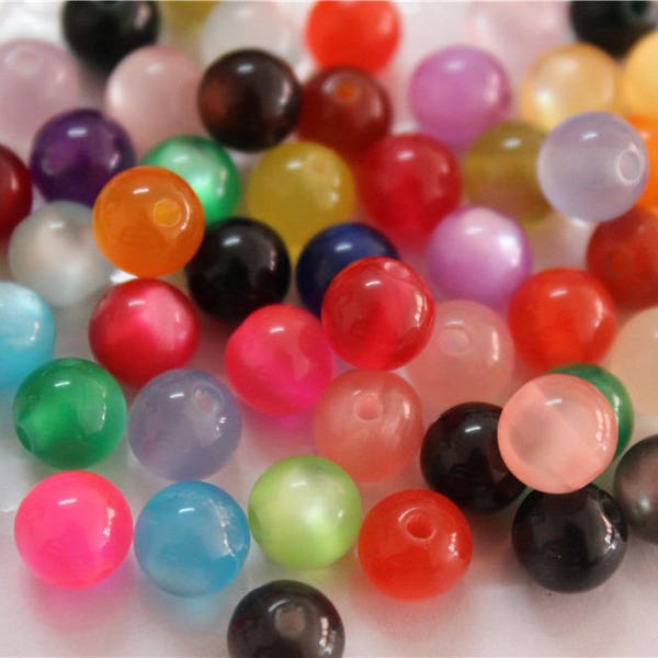 50 pcs resin beads cat's eye effect round 23 colors for option size 6mm/8mm/10mm