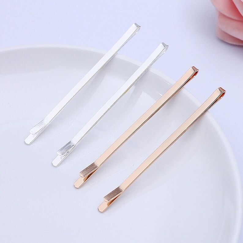 Bulk 100 pcs Hair Clips hair pin Blank simple hair clip barrette Brass base image 2