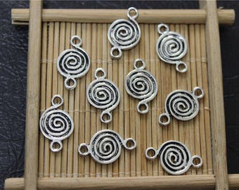 30 pcs pendants charms connector spiral metal antique silver