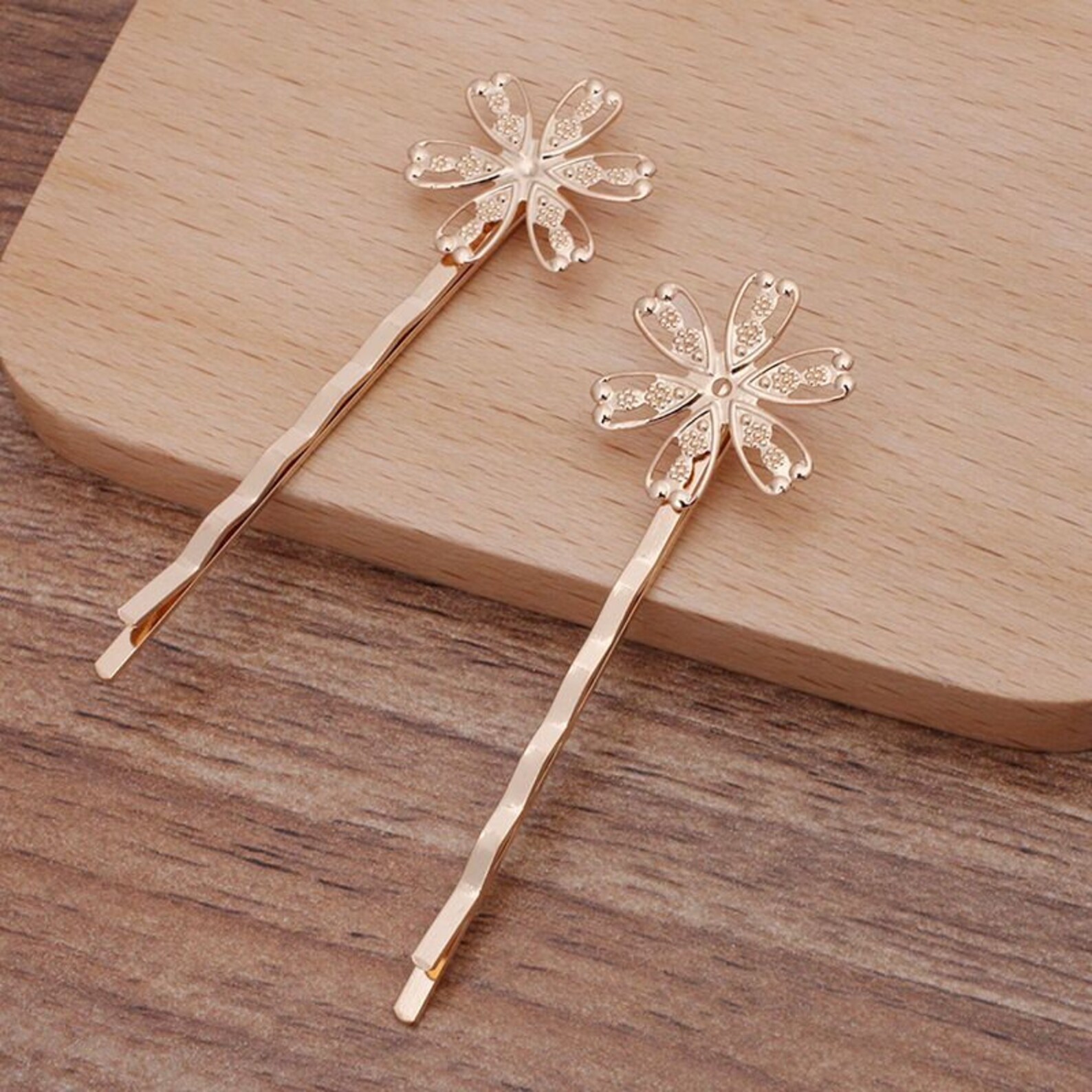 Bulk 20 Pcs Hair Clips With Flower Shape Decoration Brass Base Etsy