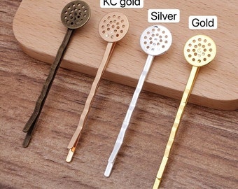 Bulk 50 pcs setting barrette hair-clip sieve bezel 12mm hair crafts