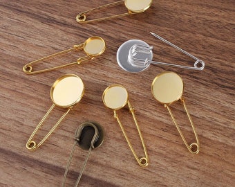 Bulk 50 pcs brooch  settings round bezel blanks brass base