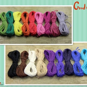 May include: Assortment of 16 colorful twine spools in various colors, including green, yellow, red, pink, purple, blue, brown, black, and white. The twine is made of natural fibers and is perfect for crafting, wrapping, and decorating.