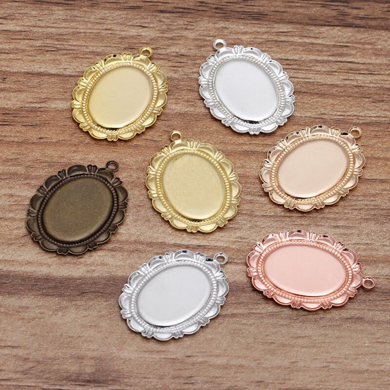 Bulk 50 pcs pendants settings oval bezel blanks Brass base image 2