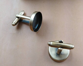 20 pcs RECESSED Style Cuff Link Blank Bezel Brass base smooth bronze