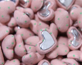 40 pcs heart shape buttons to stick covered with pink fabric