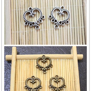 pendants charms connector heart metal antique silver/bronze