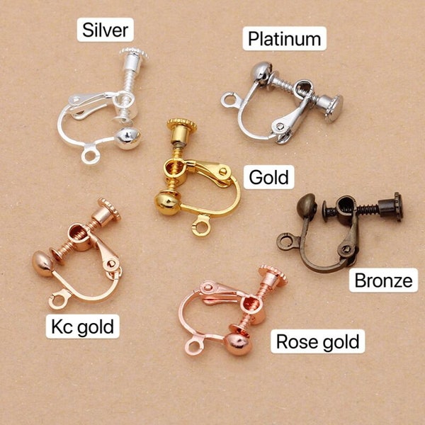 Bulk 50 pcs Lever Back Earring clip Screw Backs non pierced earrings- Settings Brass base
