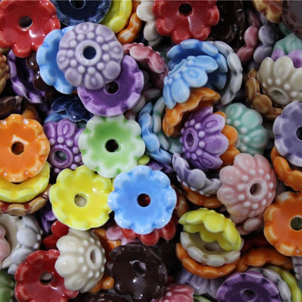 perles intercalaire coupelle caps en porcelaine multicolore