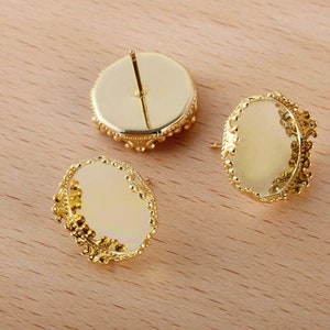 Bulk 50 pcs Stud Bezel Earring Settings Brass base lace border gold