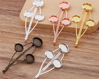 20 pcs supports pour barrette de cheveux pince cabochon 12mm métal laiton