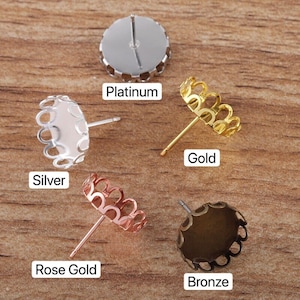 Bulk 100 pcs Stud Bezel Earring - Settings Brass base lace border earring post