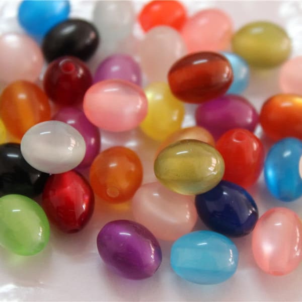 120 pcs perles en résine effet oeil de chat forme oval multicolore