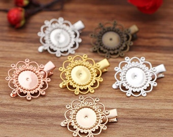 Bulk 20 pcs setting barrette hair-clip hair crafts flower plaque