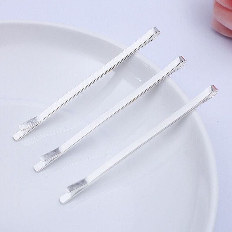 Bulk 100 pcs Hair Clips hair pin Blank simple hair clip barrette Brass base silver