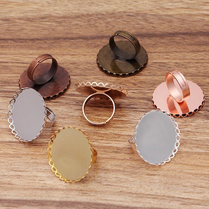 Bulk 10pcs Ring Setting Blank Bezel Adjustable rings lace border