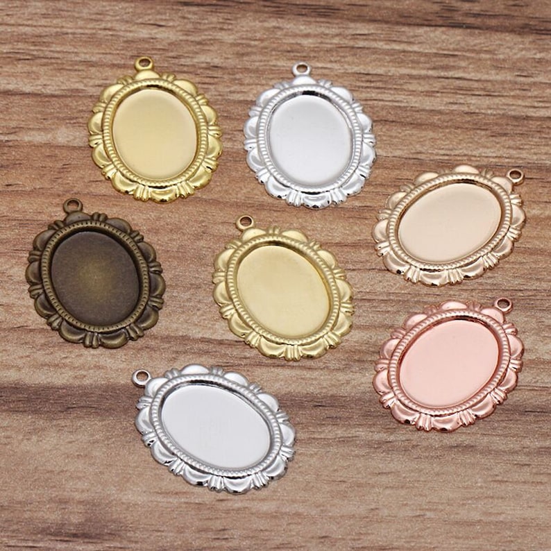 Bulk 50 pcs pendants settings oval bezel blanks Brass base image 1