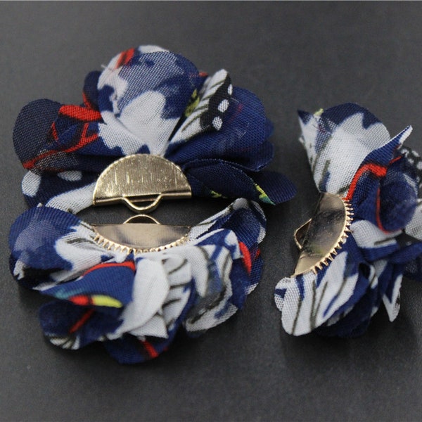 10 pendentifs breloque en fleur tissu couleur bleu foncé