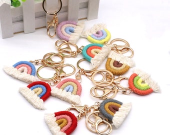 breloques pendentif  macramé pompons  porte clé arc en ciel  bohème