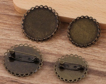 Porta pin 20pcs per cabochon metallo ottone bronzo