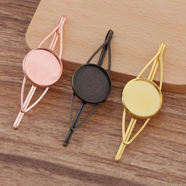 Bulk 20 pcs Hair Clips with 20mm Cabochon Setting Blank  Bezels Brass base Bobby pin