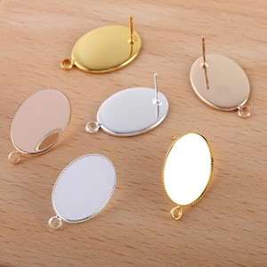 Bulk 50 pcs Stud oval Bezel Earring - Settings Brass base ,with ring