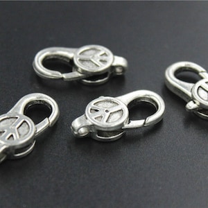 10 pcs claps carabiner keychain metal antique silver peace