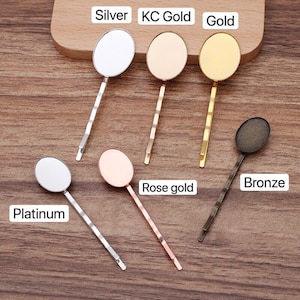 Bulk 50 pcs blanks hair clips barrette oval bezel  brass base tooth-like border