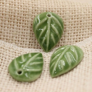 pendants charms beads porcelain ceramic green leaf