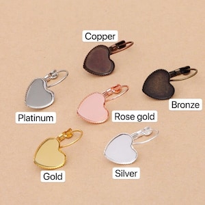 Bulk 50 pcs Bezel heart Lever Back Earring Wires - Settings Brass base