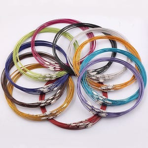 Memory Wire Necklaces Coated   1mm Choker~Lead Free~Stainless Steel Wire Necklace Cord Collar Choker Screw Clasp