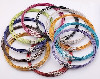 Memory Wire Necklaces Coated   1mm Choker~Lead Free~Stainless Steel Wire Necklace Cord Collar Choker Screw Clasp