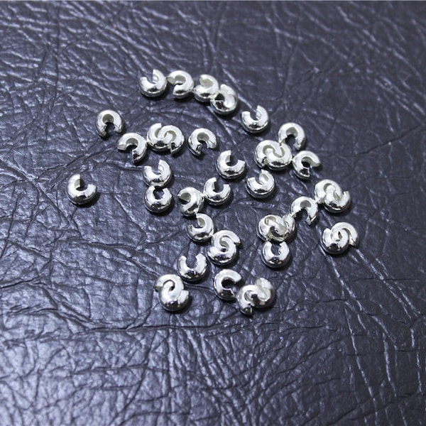 100 pcs perles à écraser  cache noeuds pinces serre fil métal argenté