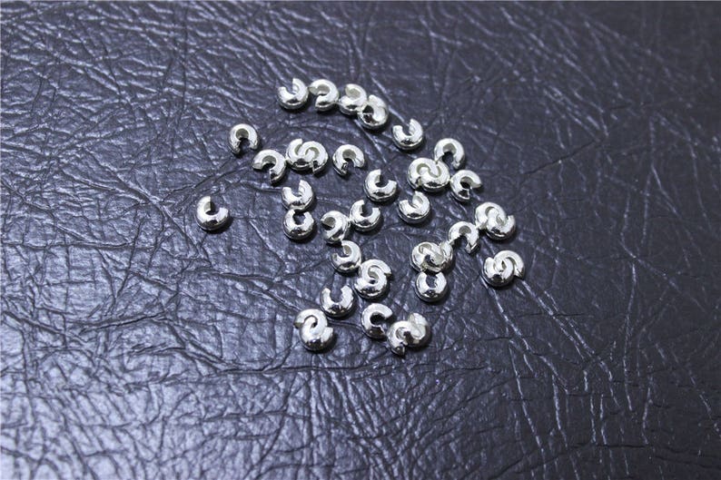 100 pcs perles à écraser cache noeuds pinces serre fil métal argenté image 1