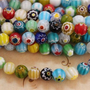 a string of 45 pcs beads glass millefiori round 8mm multicolore
