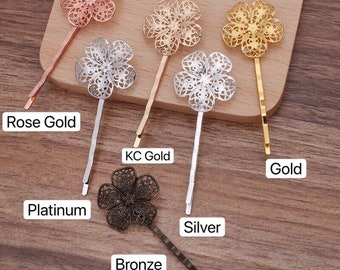 Bulk 50 pcs blank  barrette hair-clip hair accessories flower brass base