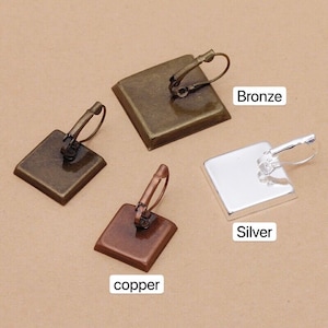 Bulk 20 pcs Bezel Lever square Back Earring Wires - Settings Brass base