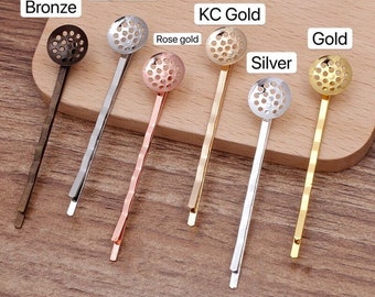 Bulk 50 pcs Blanks setting barrette hair-clip sieve bezel 12mm hair crafts bowl -plaque