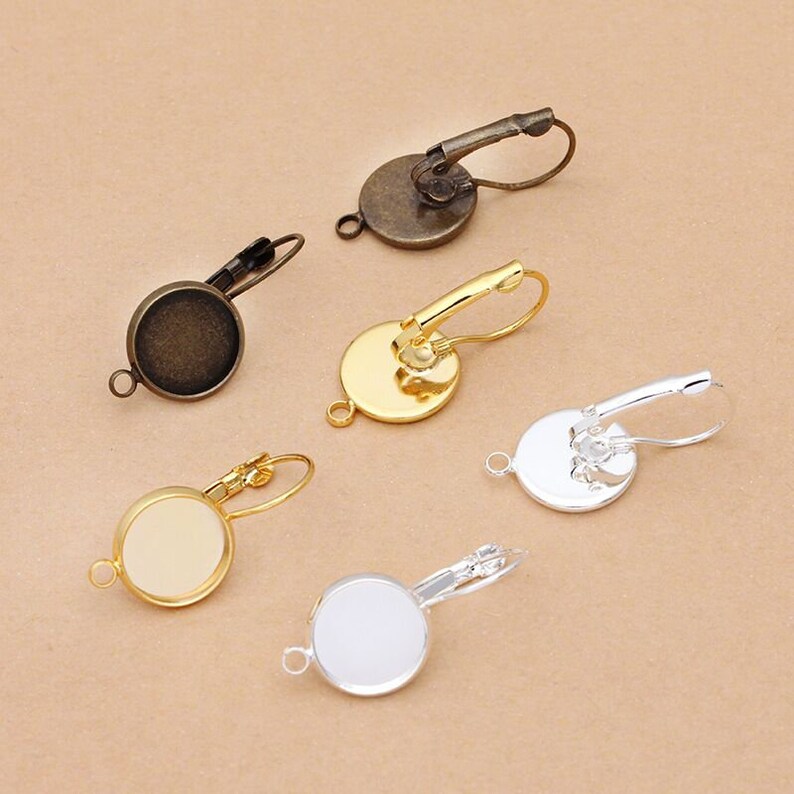 10pcs Antique Bronze Leverback Earwire Earring Settings – 20mm Bezel Trays – Nickel Free Brass