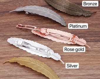 Bulk 10 pcs settings barrette hair clips  blanks feather  brass base