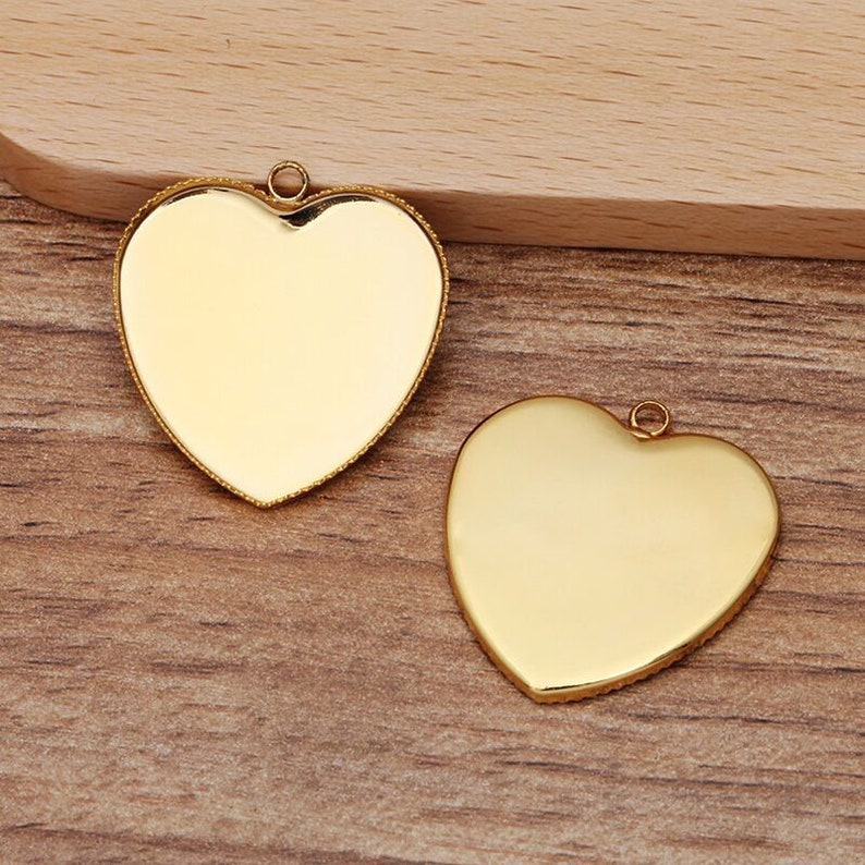 50 pcs supports pendentif coeur pour cabochon 25mm métal laiton bronze argenté doré gold