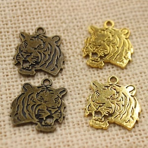 pendants charms tiger head tiger face double side metal antique gold antique bronze