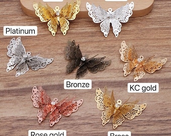 10 pcs breloques pendentifs  3D papillon  laiton  plusieurs couleur au choix