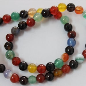 a string of 60 pcs beads agate multicolore round 6mm
